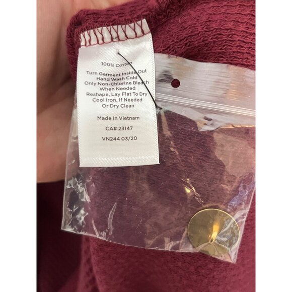 Talbots Knit Bateau Neck Dress Waffle Knit Long‎ Sleeve Red Burgundy Cotton M - Picture 7 of 8